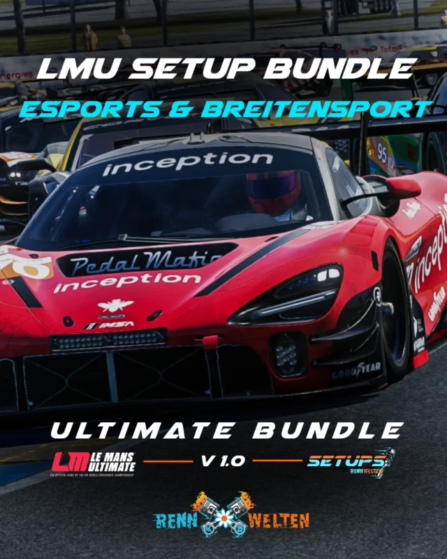 Ab jetzt im RennWelten Shop!

Professionelle Le Mans Ultimate Setups von unseren Esports Piloten - entwickelt für Performance auf Esports Niveau, sowie einfach zu fahrende Setups für die Casual, Daily Driver und Breitensportler unter euch. Unsere jahrelange Erfahrung am Setup Markt kommt euch auch bei unseren neuen Le Mans Ultimate Setups zu Gute. Ihr habt wie immer die Auswahl zwischen Esports und Safe Setups für die Renndistanz, sowie für die Qualifikation.

#rennwelten #fortheracer #simracing #esports #simgrid #setups #lmu