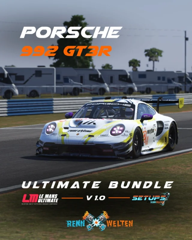 Professionelle Le Mans Ultimate Setups von unseren Esports Piloten – entwickelt für Performance auf Esports Niveau, sowie einfach zu fahrende Setups für die Casual, Daily Driver und Breitensportler unter euch. Unsere jahrelange Erfahrung am Setup Markt kommt euch auch bei unseren neuen Le Mans Ultimate Setups zu Gute. Ihr habt wie immer die Auswahl zwischen Esports und Safe Setups für die Renndistanz, sowie für die Qualifikation.

#rennwelten #fortheracer #simracing #esports #lemans #porschegt3r #flat6power