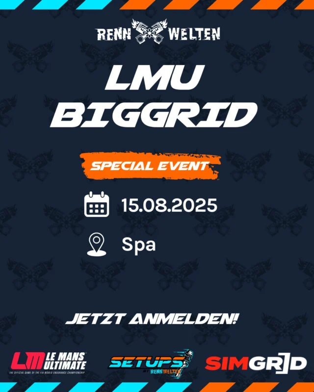Weiter geht es mit LMU BigGrid bei RennWelten!

Den Link zur Anmeldung über SImgrid findet ihr in unserer Bio!

#rennweltenandfriends #fortheracer #simracing #esports #lmu #rennweltenandfriends #fortheracer #simracing #esports #lmu #simgrid