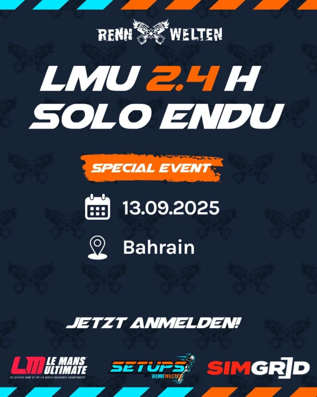 RennWelten LMU 2.4h Solo Endu: Bahrain

Ab sofort könnt ihr euch für das nächste Solo-Endu Rennen in Le Mans Ultimate anmelden!
Den Link zu Simgrid findet ihr in unserer Bio.

#simgrid #fortheracer #lmu #lemansultimate #rennwelten