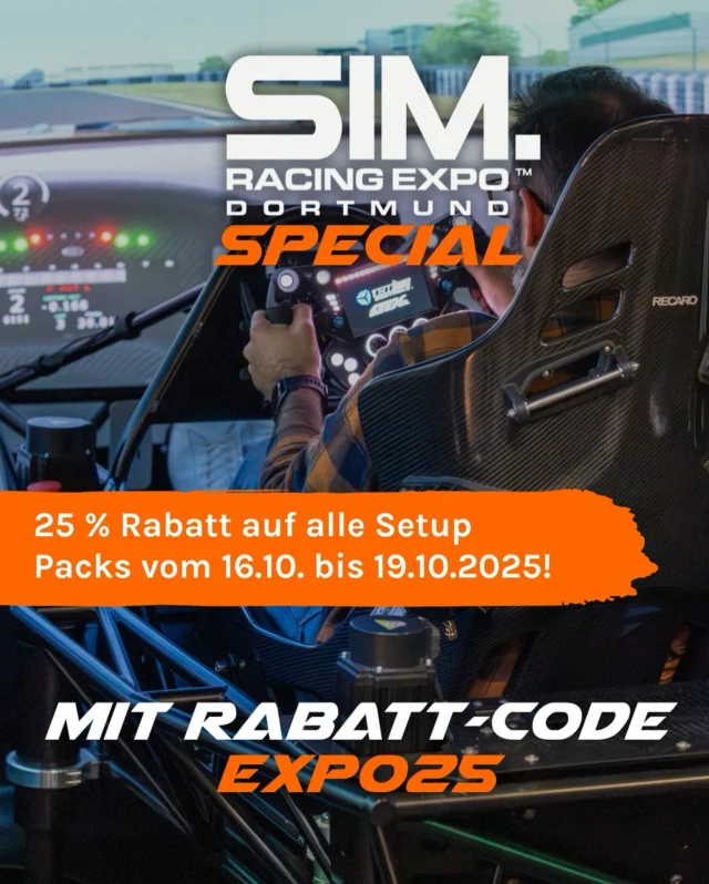 Die @simracing_expo steht vor der Türe. Auch dieses Jahr sind wir wieder mit dem Community Stand vor Ort . 🩵
Besucht uns und kommt gerne ins Gespräch mit uns. Wir freuen uns auf euch. 🧡

Dazu haben wir für euch eine Rabatt Aktion für unseren Setup Shop gestartet. Die Aktion läuft parallel zur SimExpo und endet am Sonntag Abend (19.10.2025)

Der Code Expo25 ist ab dem 16.10.2025 um 18:00 anwendbar. 

Alles weitere unter Shop.rennwelten.online 👈🏽

#simexpo #simracing #setups #beacc #lmu #lemansultimate #sale #racing