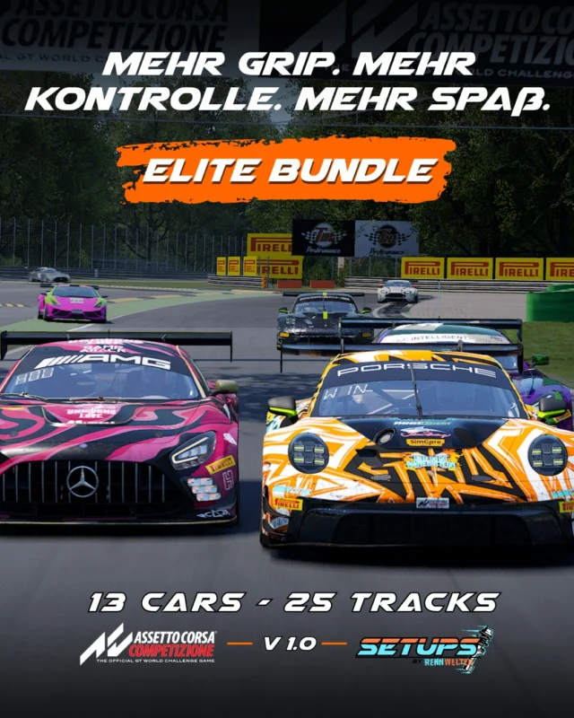 Mehr Grip. Mehr Kontrolle. Mehr Spaß.

13 GT3s. 25 Strecken. 6 Setups pro Strecke – Über 1900 Möglichkeiten, schneller zu werden.
Abgestimmt auf das, was wirklich zählt: Fahrgefühl.

SRO Esports erprobt, von Fahrern entwickelt,
für alle, die auf der Suche nach Konstanz sind. 

Statt 13 × 27,99 € jetzt alles im Mega-Pack für 99,99 €.
Für alle, die nicht raten, sondern fahren wollen.

🔗 ACC Elite Bundle – Mega-Pack: Link in Bio.

#Rennwelten #ForTheRacer #Motorsport #SimRacing #RealVsDigital #Adrenalin #GamingCommunity