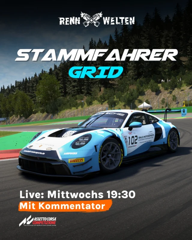Renntag bei Rennwelten. Mittwochs ab 19:30 Uhr gehen wir live und begleiten das nächste Rennen der Stammfahrer Grid Rennserie.
Reinschalten, dabei sein und den Abend auf der Strecke verbringen.

#simracing #baldmotosports #rennwelten