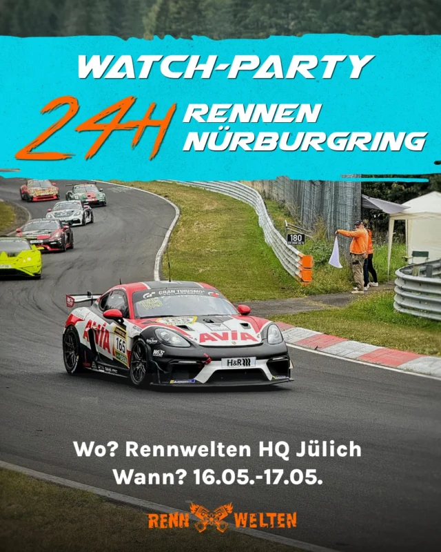 🏁 24h Nürburgring Watch Party im RennWelten HQ! 🏁

Die „Grüne Hölle“ ruft – und wir bringen das Spektakel direkt nach Jülich! Vom 16. bis 17. Mai verwandeln wir unser Headquarter in das ultimative Wohnzimmer für alle Motorsport-Fans. 🌲🔥

Wir schauen das legendäre 24h-Rennen gemeinsam auf der großen Leinwand. Aber nur Zuschauen ist uns zu wenig:

Was gibt es noch zu erleben?
📺 Volle Rennaction: Gemeinsam mitfiebern, fachsimpeln und die Nacht durchmachen.
🏎️ Sim-Racing: Unsere Simulatoren stehen für euch bereit. Fahrt eure eigenen Stints, während die Profis in der Eifel um den Sieg kämpfen!
🤝 Community pur: Trefft Gleichgesinnte, tauscht euch aus und genießt die Renn-Atmosphäre unter Freunden.
🌲 Übernachtung im HQ: Bringt euren Schlafsack, eure Luftmatratze oder auch ein Feldbett mit und übernachtet im warmen und gemütlichen Headquarter. Auf unserer großen Wiese könnt ihr alternativ auch ein Zelt aufstellen.

Der Deal:
Kostenpunkt? 15 Euro für das gesamte Event inkl. Softdrinks und Bier (mit und ohne Alkohol) - zahlbar im RennWelten Shop
Wann? 16.05., 14 Uhr bis 17. Mai 16 Uhr 
Wo? RennWelten Headquarter, Am Mühlenteich 12, 52428 Jülich

Kommt vorbei, schnappt euch ein Kaltgetränk und erlebt die 24 Stunden vom Nürburgring in bester Gesellschaft. Egal ob Hardcore-Sim-Racer oder Gelegenheits-Zuschauer – jeder ist willkommen!

Bist du dabei? Rein in den RennWelten Shop und die “Eintrittskarte” für die Watch Party buchen!
👉Link im Linktree in der Bio.

#RennWelten #ForTheRacer #Nuerburgring #24h #Motorsport #Simracing